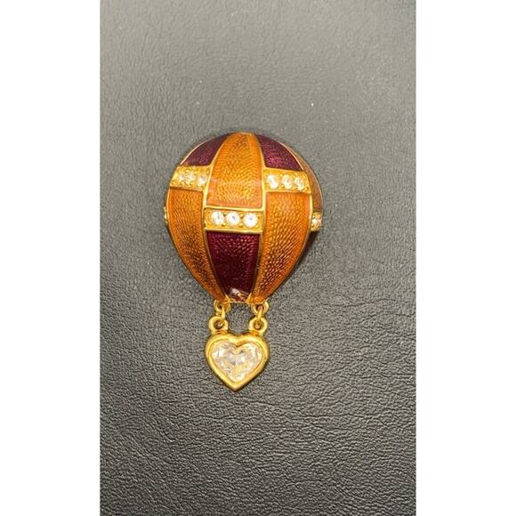 Joan Rivers Gold Tone & Enamel Hot Air Ballon & Heart Brooch Pin Signed - Picture 1 of 4